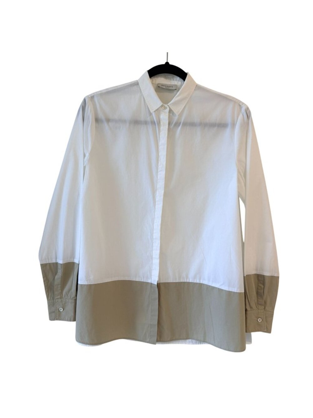 Rosso35 Genova Two Tone White Beige Cotton Button Up Shirt Long-Sleeve Size S